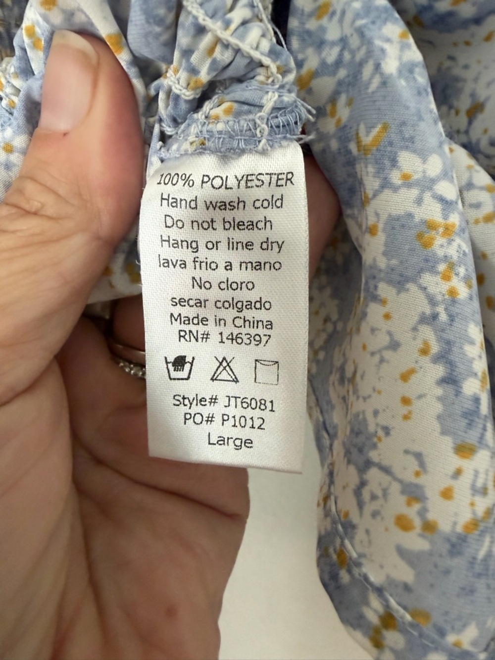 Endless Blu Smocked Floral Tube Top Blue White Ruffle Hem Strapless Size L - Picture 6 of 9